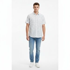 Club Room Men's White Blue Sunglasses Design Button Shirt‎ Size L Short Sleeve